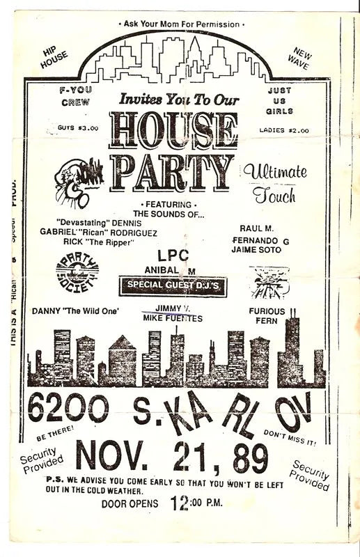 NYC 1980s house music club party flyer